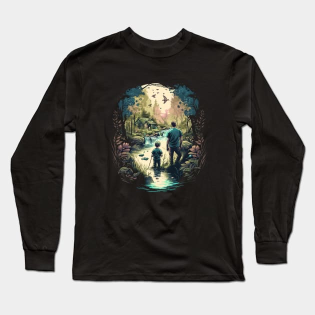 father and son bonding scenic view Long Sleeve T-Shirt by Transcendexpectation